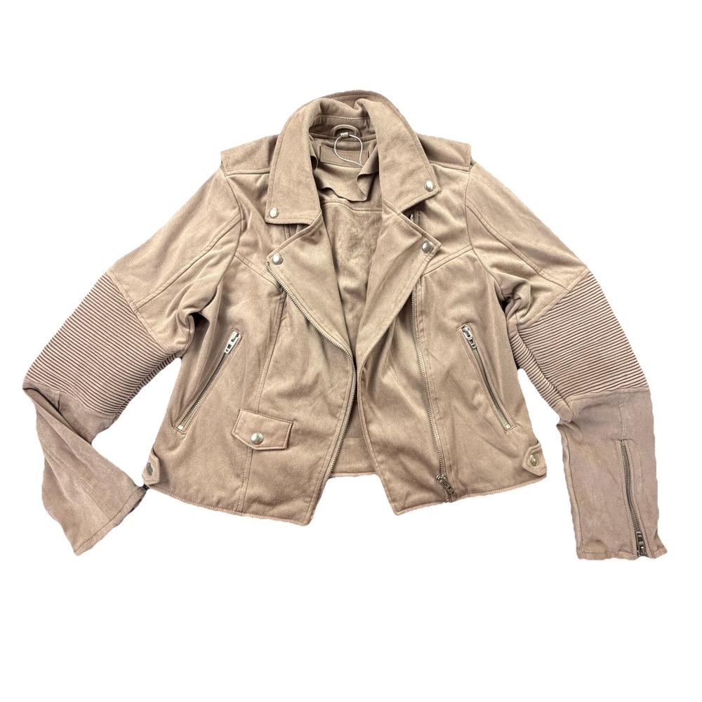 BLANKNYC Suede Moto Jacket Womens M Beige Cropped Biker Zip NWOT